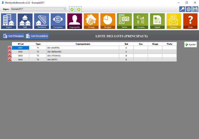 liste des lots principaux de la copropriété