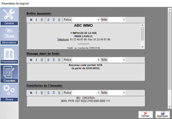Personnalisation des entêtes des courriers du syndic de copropriété