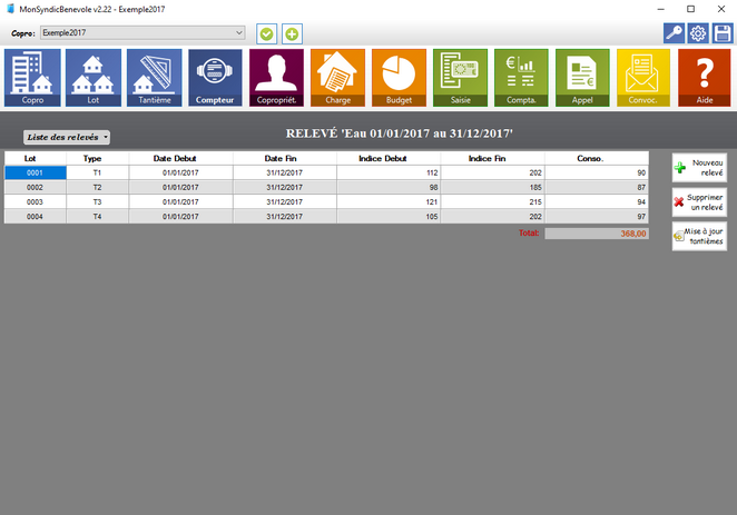 relevé des compteurs individuels d'eau de la copropriété