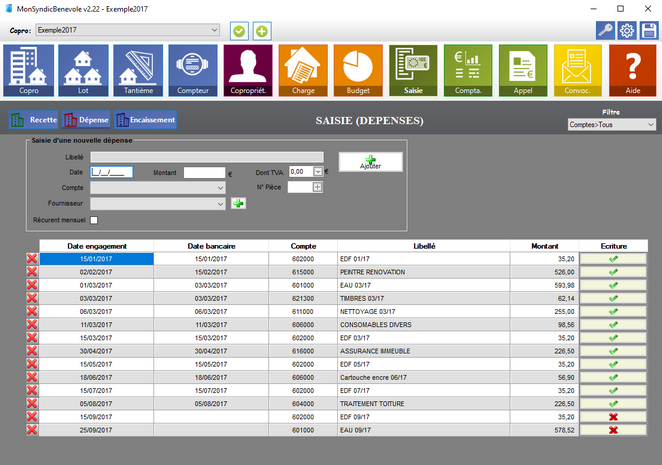 Saisie d'une écriture comptable